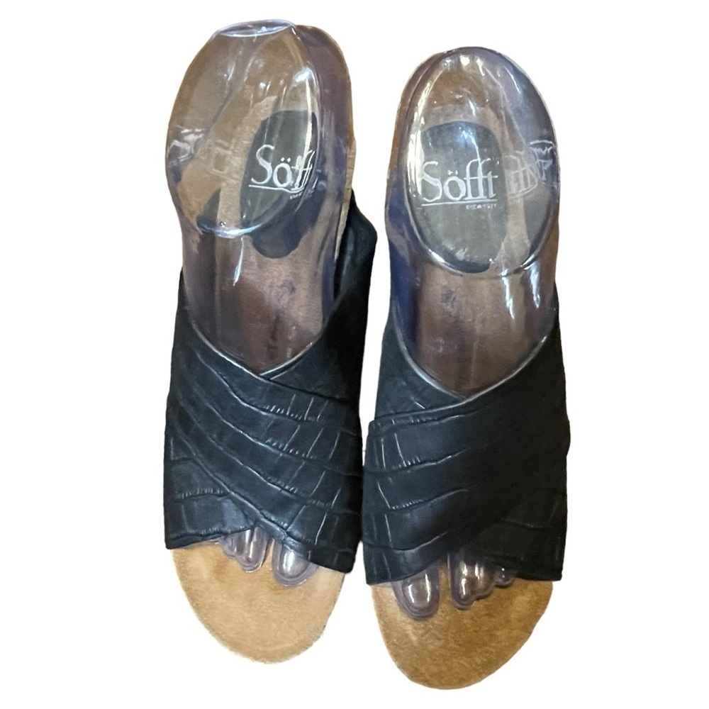 Söfft Black Leather Crisscross Slide Sandals